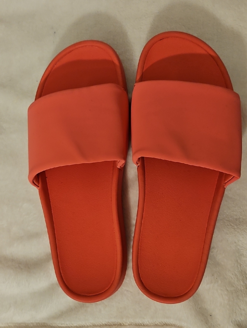 Slide Sandals for Women in Coral Orange - Cushioned Slip-On